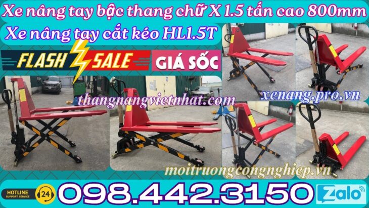 Xe nâng tay cắt kéo 1.5 tấn nâng cao 800mm HL1.5T