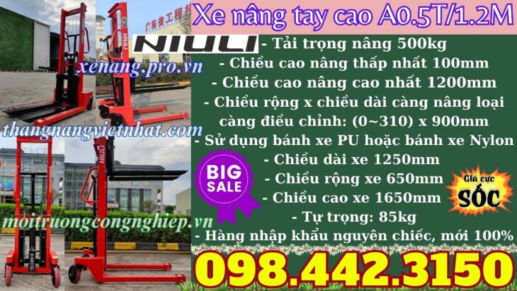 Xe nâng cao mini 500kg nâng cao 1200mm A0.5T/1.2M – NIULI