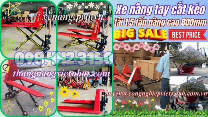 Xe nâng tay cắt kéo 1.5 tấn nâng cao 800mm HL1.5T