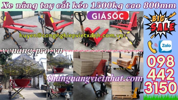 Xe nâng tay cắt kéo 1.5 tấn nâng cao 800mm HL1.5T
