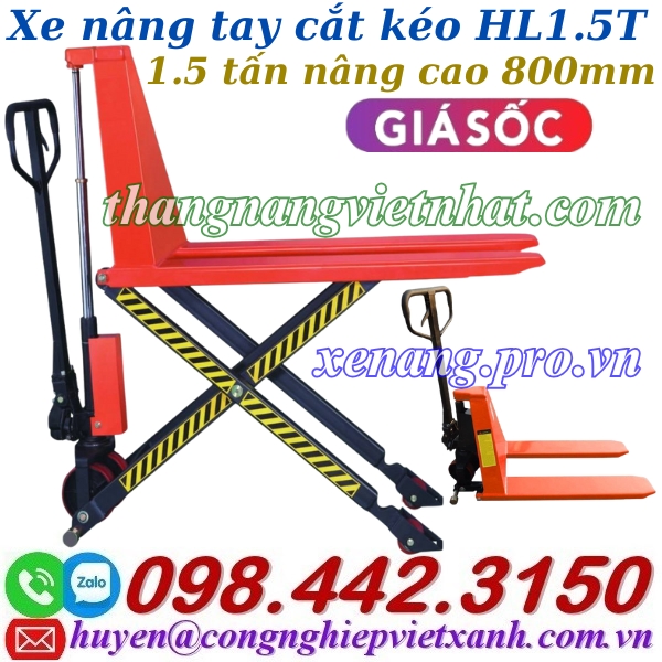Xe nâng tay cắt kéo 1.5 tấn nâng cao 800mm HL1.5T
