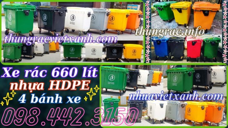 Thùng rác nhựa 660 lít nhiều màu sắc giúp phân loại rác thải