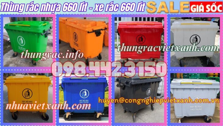 Thùng rác nhựa 660 lít nhiều màu sắc giúp phân loại rác thải