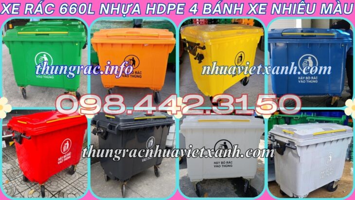 Thùng rác nhựa 660 lít nhiều màu sắc giúp phân loại rác thải
