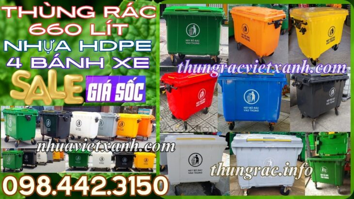 Thùng rác nhựa 660 lít nhiều màu sắc giúp phân loại rác thải
