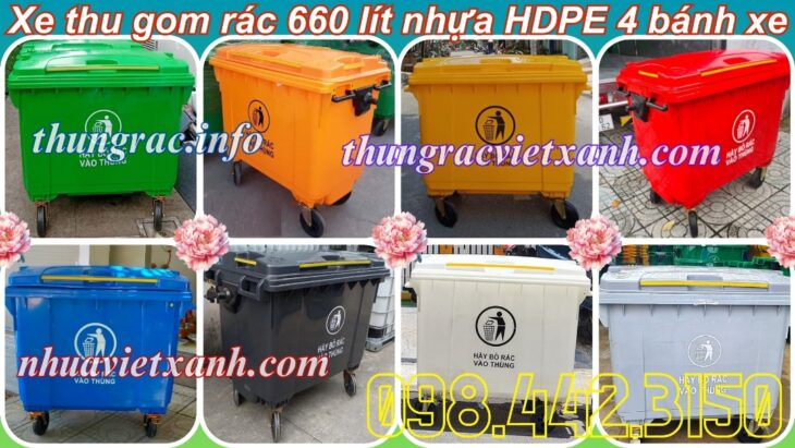 Thùng rác nhựa 660 lít nhiều màu sắc giúp phân loại rác thải
