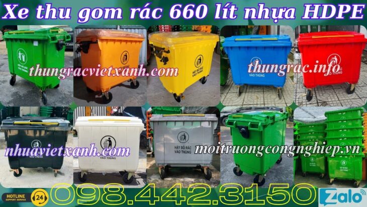 Thùng rác nhựa 660 lít nhiều màu sắc giúp phân loại rác thải