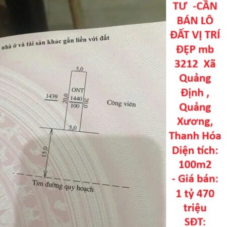 ĐẤT ĐẸP – GIÁ ĐẦU TƯ -CẦN BÁN LÔ ĐẤT VỊ TRÍ ĐẸP mb 3212 Xã Quảng Định , Quảng Xương, Thanh Hóa