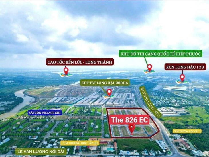 BÁN ĐẤT NỀN SỔ ĐỎ THE 826 EC, LONG HẬU, CẦN GIUỘC, LONG AN.