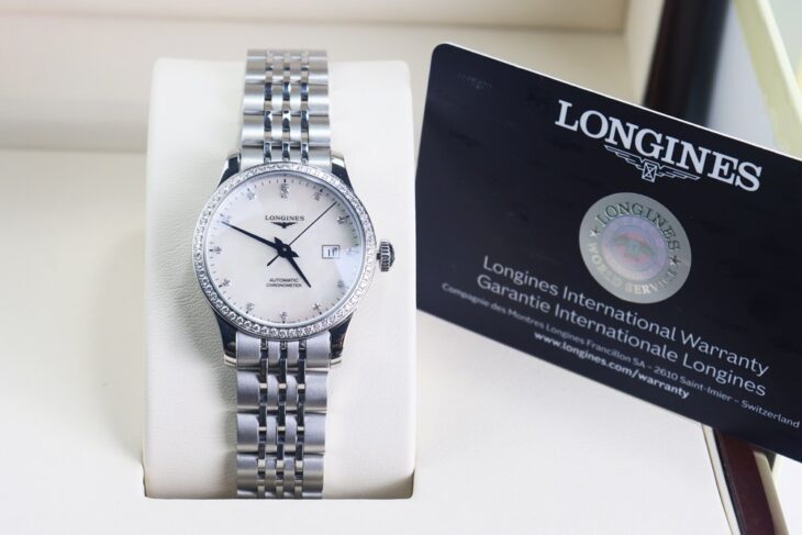ĐH Nữ Longines Record Automatic Chronometer Mặt Xà Cừ, full Kim Cương, Size 30mm Fullbox