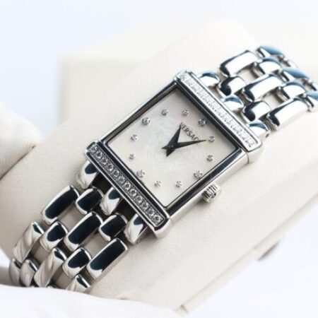 Đồng Hồ Nữ : Versace mặt khảm Xà Cừ – Niềng & cọc số đính full Kim Cương thiên nhiên…