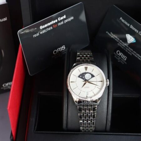 ĐH Nữ : Oris Artelier Automatic, Lịch MoonPhase, đính Full Kim Cương Size 36mm Fullbox