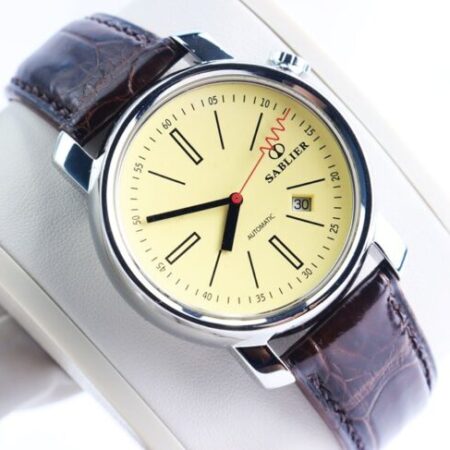 ĐH Nam : Sablier Automatic dây da – 3 kim mặt vàng núm xéo – Like New Fullbox…