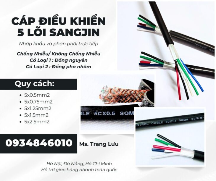 Cáp RVVP/ CXV 5×0.5/5×0.75/5×1.25/5×1.5/5×2.5 sẵn HCM