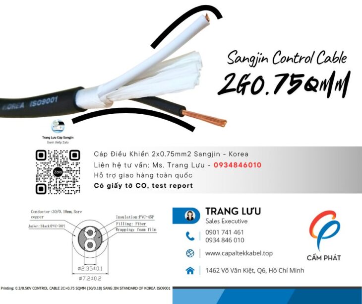 Cáp Điều Khiển 2×0.75 Sangjin Sài Gòn, Bình Dương, Đồng Nai