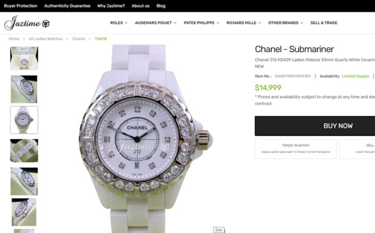 ĐH Nữ Chanel J12 Niềng & Cọc số đính Full Kim Cương – Đá Ceramic trắng – Size 33mm Fullbox