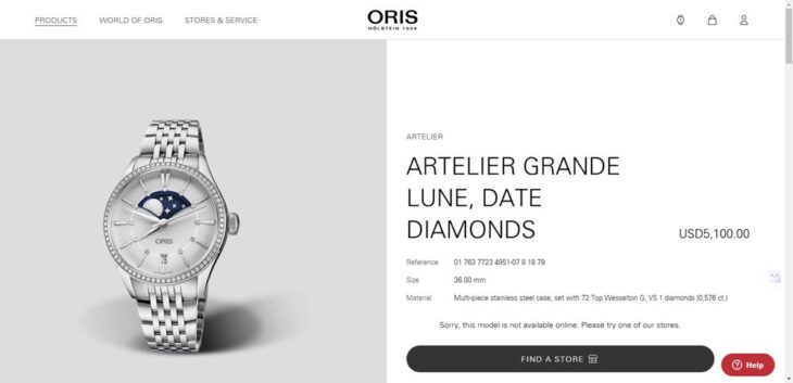 ĐH Nữ : Oris Artelier Automatic, Lịch MoonPhase, đính Full Kim Cương Size 36mm Fullbox