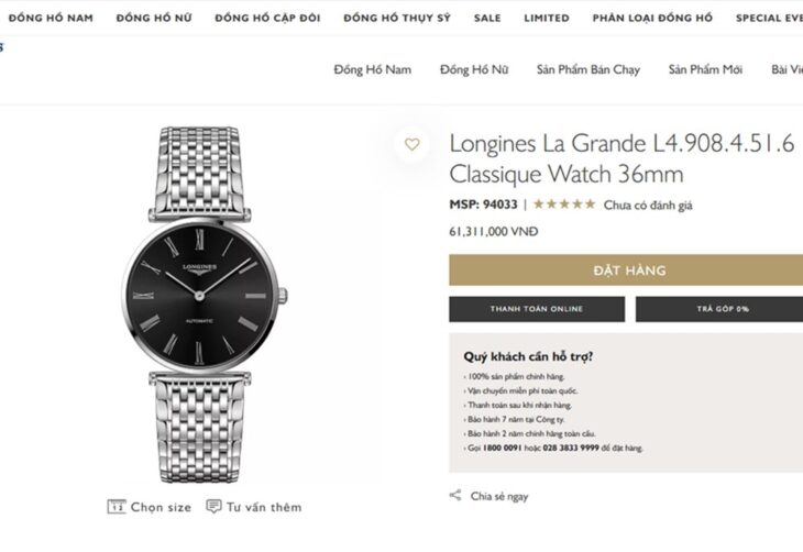 ĐH Nam Longines La Grande L4.908.4.51.6 Automatic Size 36mm Fullbox ( Date 06/06/2023 )