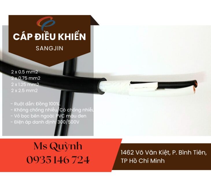 Cáp Điều Khiển Không Lưới 2 Lõi Sangjin 2×0.5, 2×0.75 , 2×1.25 mm