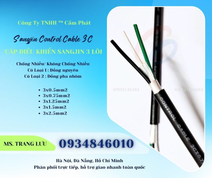 Cáp điều khiển Sangjin 3×0.5/2×0.75/3×1.25/3×1.5/3×2.5 sẵn HCM