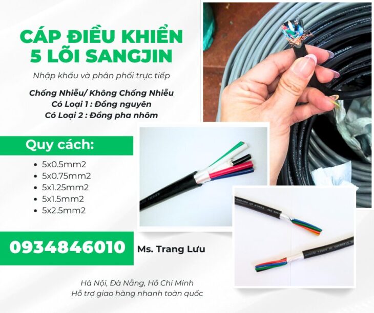 Cáp RVVP/ CXV 5×0.5/5×0.75/5×1.25/5×1.5/5×2.5 sẵn HCM