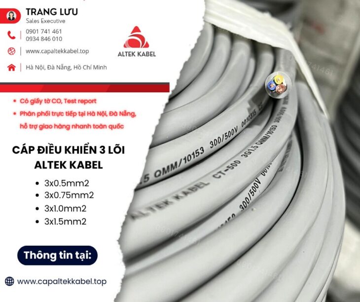 Cáp điều khiển Altek Kabel 3 lõi giá xưởng tại Hà Nội, Đà Nẵng