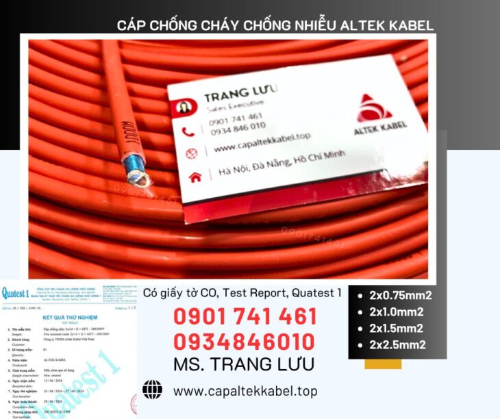 Cáp chống cháy chống nhiễu 2×0.75/2×1.0/2×1.5/2×2.5 Altek Kabel