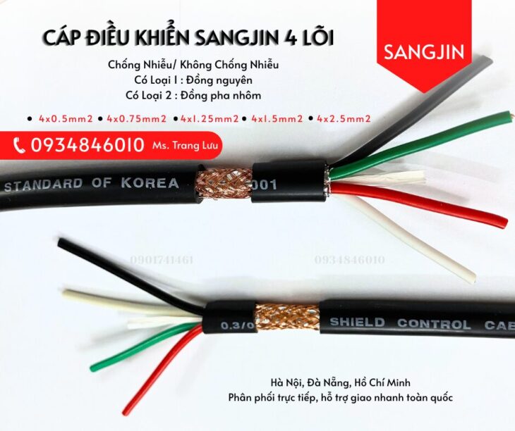 Cáp RVVP/ CXV 4×0.5/4×0.75/4×1.25/4×1.5/4×2.5 sẵn HCM