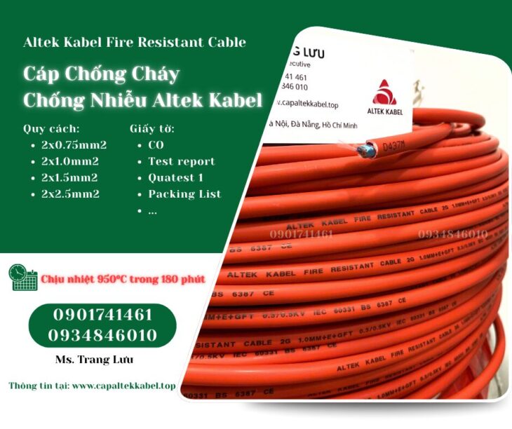 Cáp chống cháy chống nhiễu Altek Kabel 2×0.75/2×1.0/2×1.5/2×2.5
