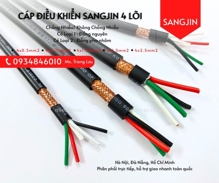 Cáp RVVP/ CXV 4×0.5/4×0.75/4×1.25/4×1.5/4×2.5 sẵn HCM