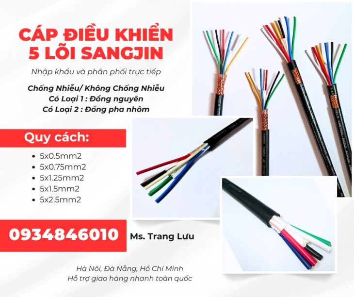Cáp RVVP/ CXV 5×0.5/5×0.75/5×1.25/5×1.5/5×2.5 sẵn HCM