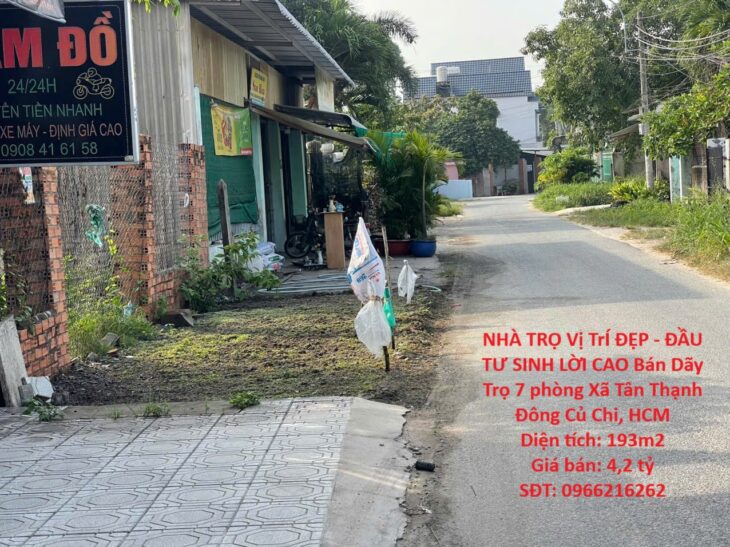 NHÀ TRỌ Vị TrÍ ĐẸP – ĐẦU TƯ SINH LỜI CAO Bán Dãy Trọ 7 phòng Xã Tân Thạnh Đông Củ Chi, HCM