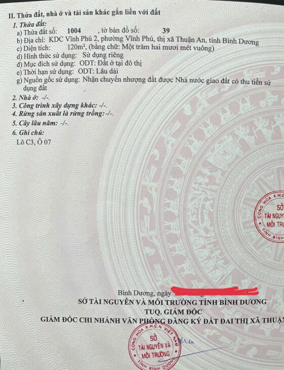 Cần Bán Lô Đất KDC Vĩnh Phú 2, Phường Vĩnh Phú, TX Thuận An, Bình Dương
