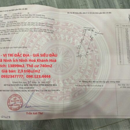 ĐẤT ĐẸP – VỊ TRÍ ĐẮC ĐỊA – GIÁ SIÊU ĐẦU TƯ Tại Xã Ninh Ích Ninh Hoà Khánh Hoà