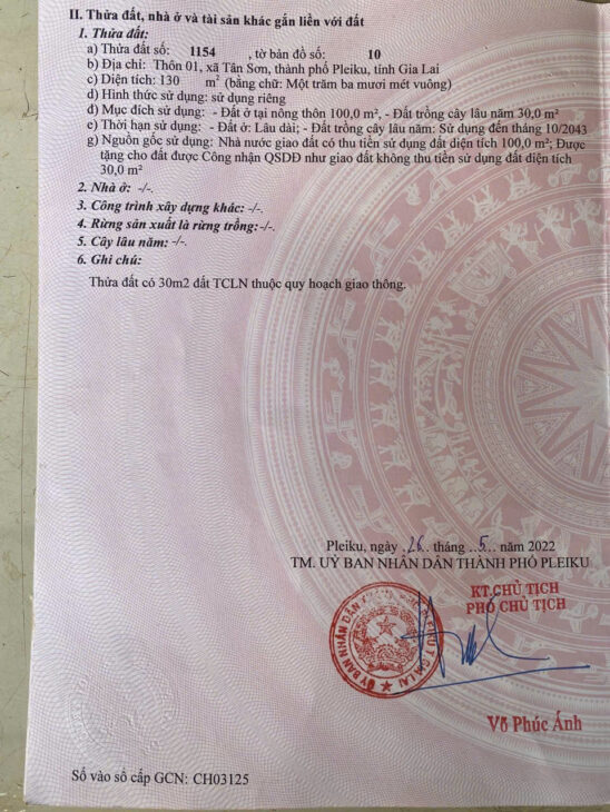 CHÍNH CHỦ BÁN ĐẤT ĐƯỜNG ĐÀO DUY TỪ, TÂN SƠN, PLEIKU, GIA LAI