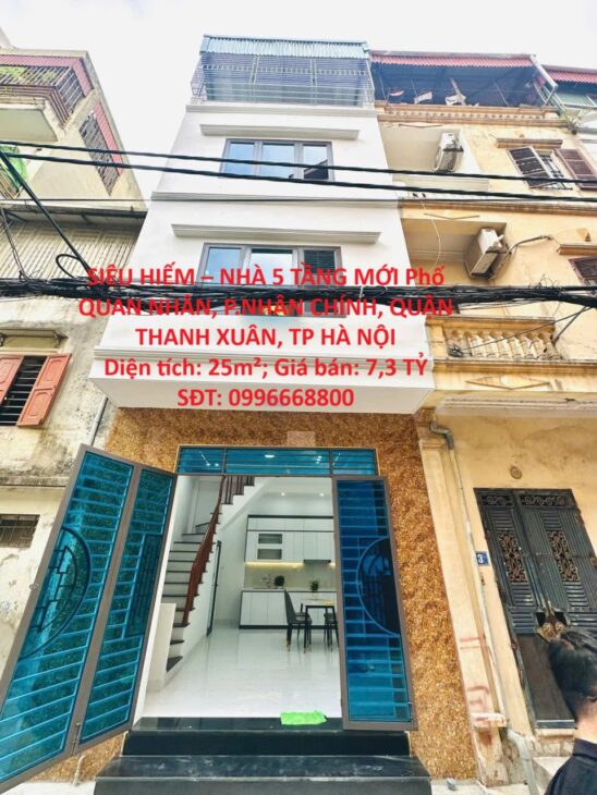 SIÊU HIẾM – NHÀ 5 TẦNG MỚI Phố QUAN NHÂN, P.NHÂN CHÍNH, QUẬN THANH XUÂN, TP HÀ NỘI