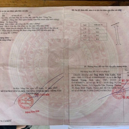 Bán lô đất 2 mặt tiền trước sau, gần hồ Châu Pha phù hợp làm nhà trọ cho thuê. Giá 2,9 triệu/m²