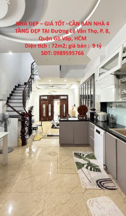 NHÀ ĐẸP – GIÁ TỐT –CẦN BÁN NHÀ 4 TẦNG ĐẸP TẠI Đường Lê Văn Thọ, P. 8, Quận Gò Vấp, HCM