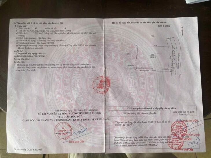 BÁN ĐẤT CHÍNH CHỦ – MẶT TIỀN Xã An Long, Phú Giáo, Bình Dương