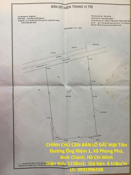 CHÍNH CHỦ CẦN BÁN LÔ ĐẤT Mặt Tiền Đường Ông Niệm 1, Xã Phong Phú, Bình Chánh, Hồ Chí Minh