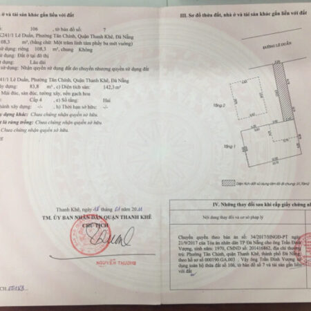 Chính chủ rao bán nhà tại đường Lê Duẩn – TP Đà Nẵng; DT đất 108,3 m2; giá 14,2 tỷ