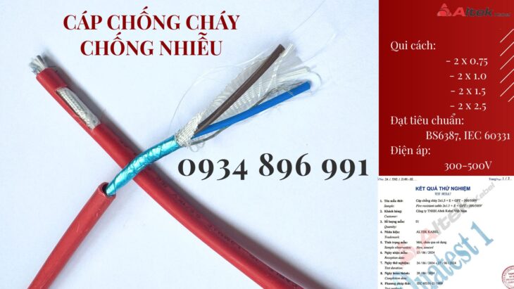 Cáp Chống Cháy Chống Nhiễu 2×1.0 mm2 Chuẩn BS6387, IEC 60331 Hà Tĩnh, Nghệ An, Thanh Hóa Cáp Chống Cháy Chống Nhiễu 2×1.0 mm2 Chuẩn BS6387, IEC 60331 Hà Tĩnh, Nghệ An, Thanh Hóa