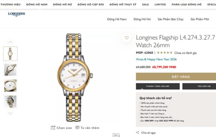 ĐH Nữ Longines Flagship L4.274.3.27.7 Automatic Demi Vàng Kim Cương Mới 100% Fullbox.