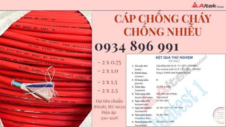 Cáp Chống Cháy Chống Nhiễu 2×0.75 /1.0 /1.5 /2.5 NGHỆ AN, HÀ TĨNH, THANH HÓA