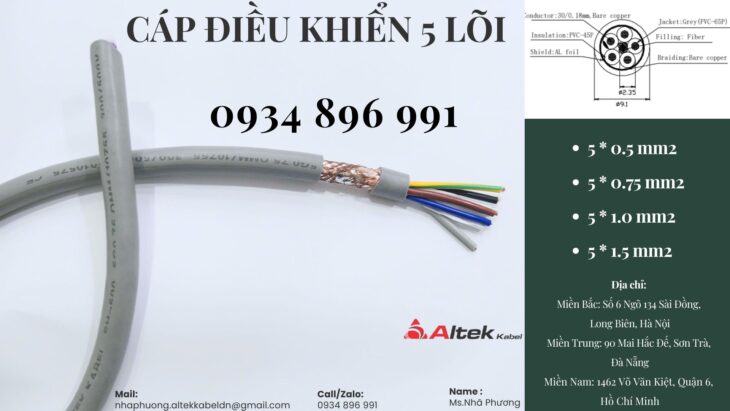 Cáp Tín Hiệu Chống Nhiễu 5 X 1.0 Mm2 Quảng Nam, Quảng Ngãi, Quảng Bình