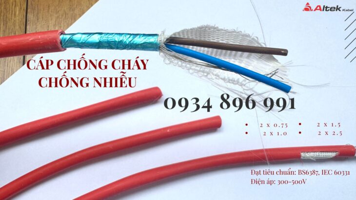 Cáp Chống Cháy Chống Nhiễu 2×1.0 mm2 Chuẩn BS6387, IEC 60331 Hà Tĩnh, Nghệ An, Thanh Hóa