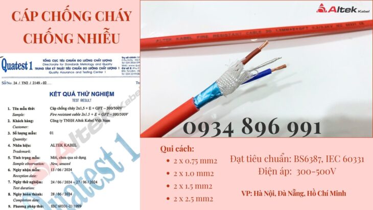 Cáp Chống Cháy Chống Nhiễu 2×0.75 /1.0 /1.5 /2.5 NGHỆ AN, HÀ TĨNH, THANH HÓA