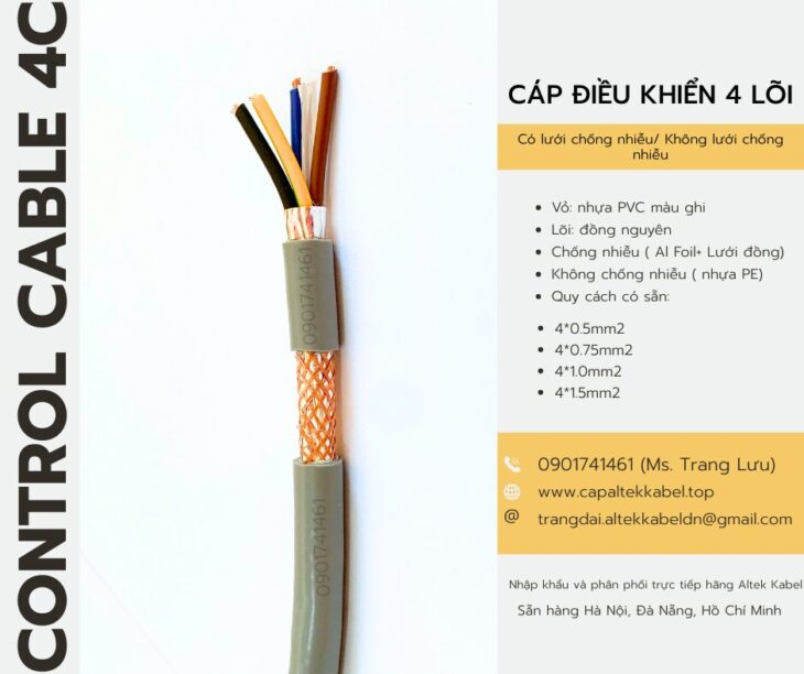 Cáp điều khiển 4×0.5, 4×0.75, 4×1.0, 4×1.5 Đà Nẵng, Huế, Quảng Ngãi