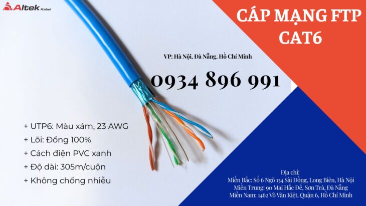 CÁP MẠNG ALTEK KABEL FTP CAT 6 – 23AWG ĐÀ NẴNG, HÀ NỘI, HỒ CHÍ MINH.