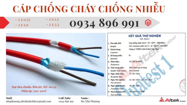 Cáp Chống Cháy Chống Nhiễu 2×1.0 mm2 Chuẩn BS6387, IEC 60331 Có Sẵn.
